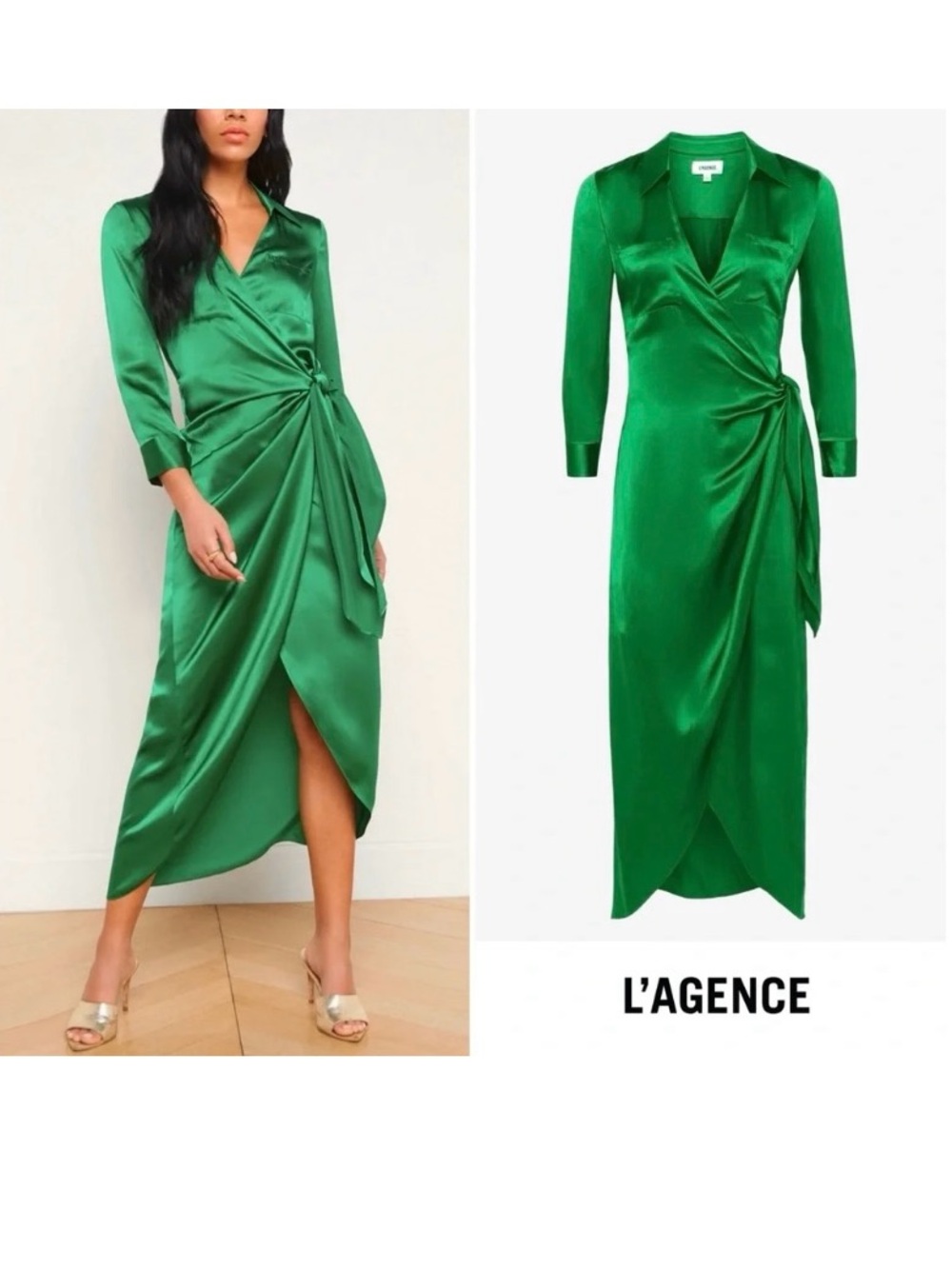 L'AGENCE kadi long wrap dress in sea green